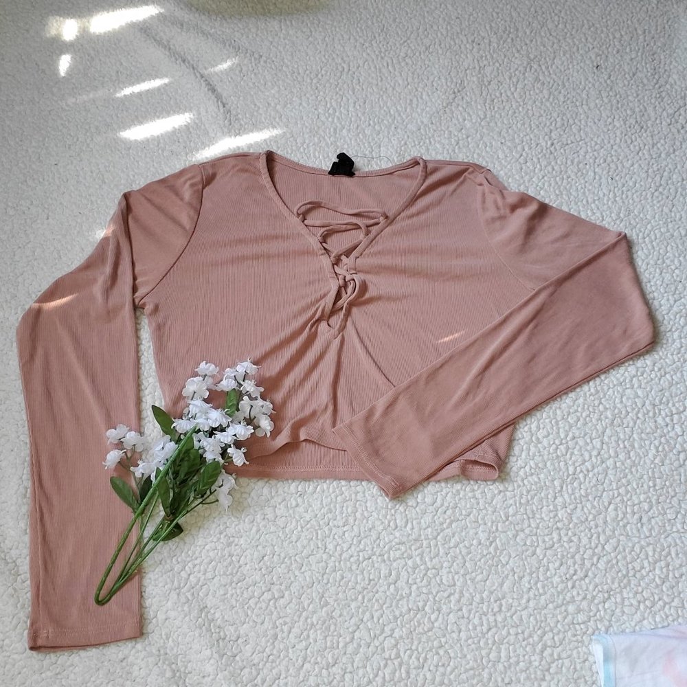 Nordstrom Long Sleeve Lace Up Crop Top